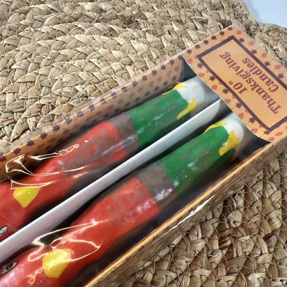 Vintage Turkey Thanksgiving Taper Candles Pair Set of 2 Fall Decor Colorful